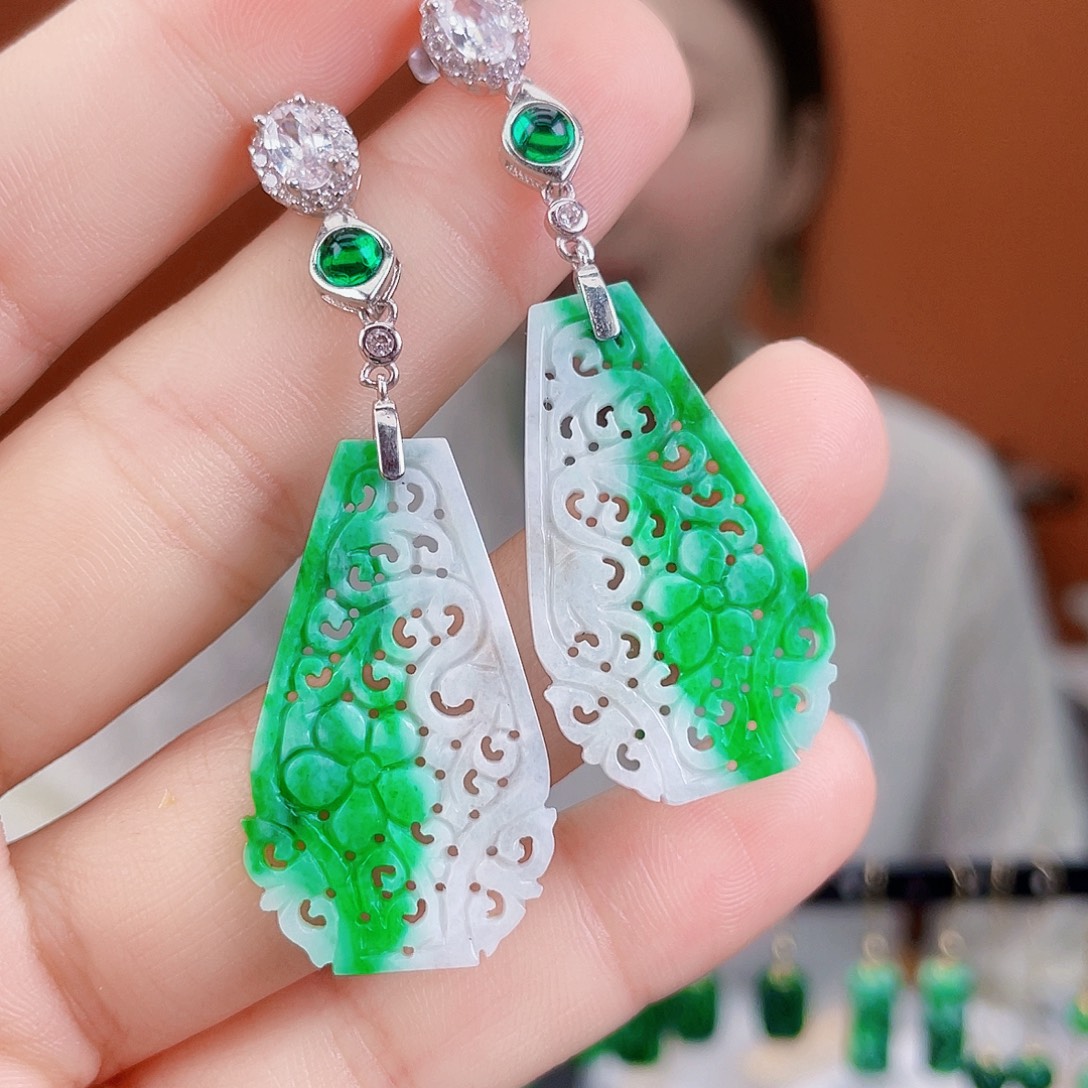 翡翠银S925镶嵌耳饰