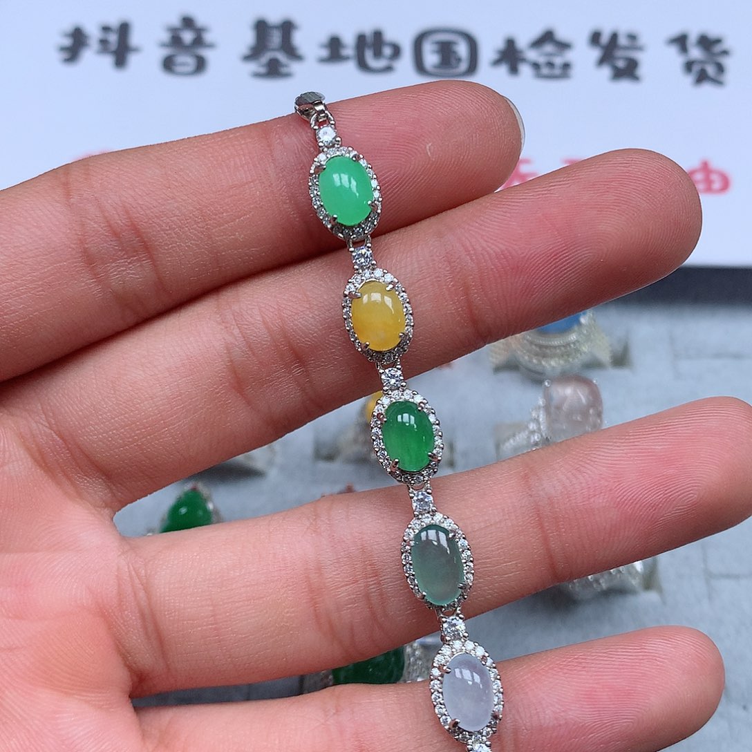 翡翠手链银S925镶嵌手链