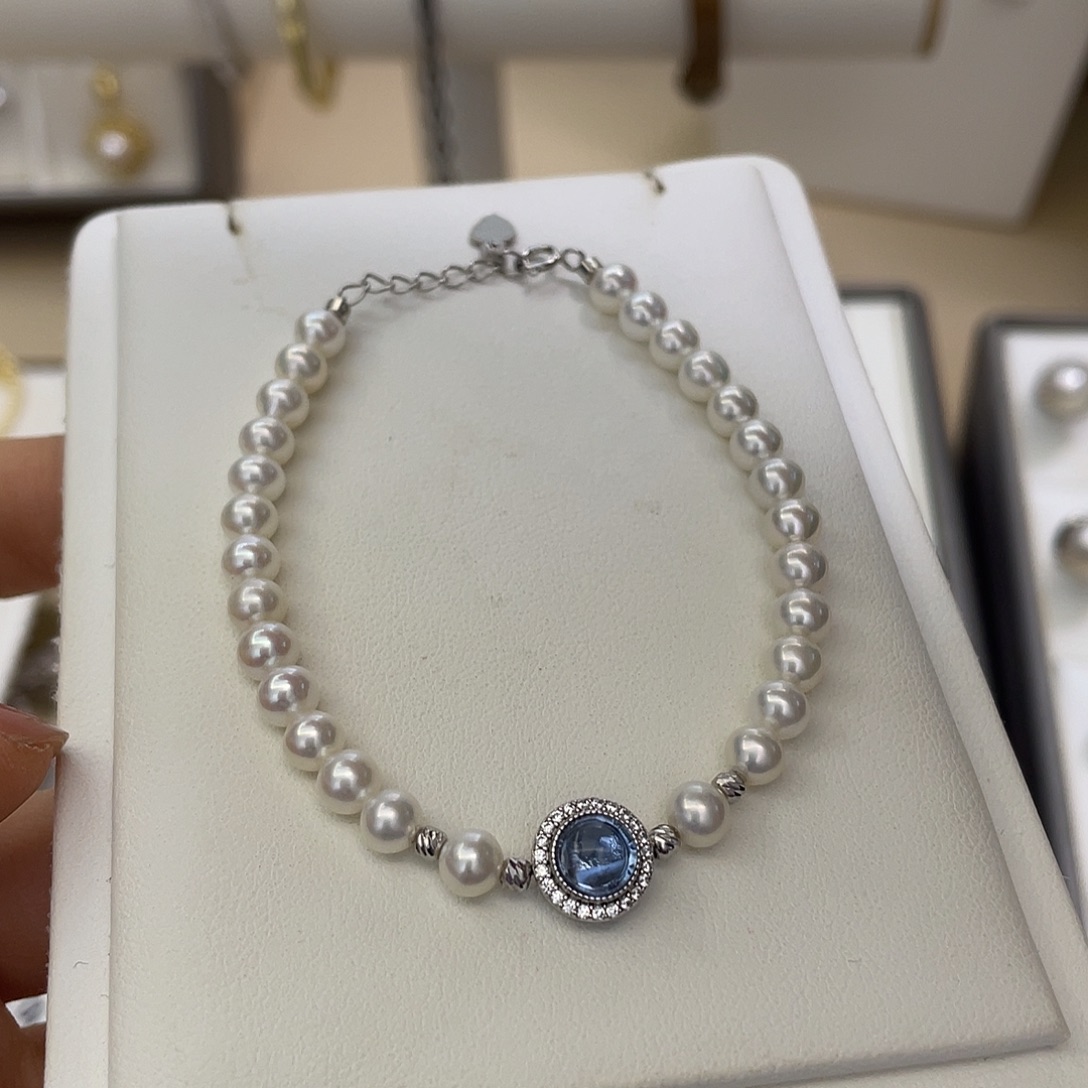 银S925镶嵌手链淡水珍珠