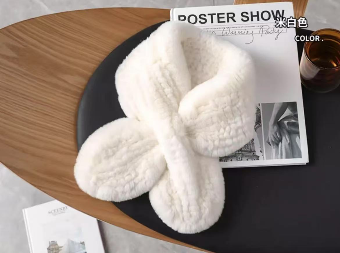 獭兔双面编织气质保暖韩系小领结款围巾