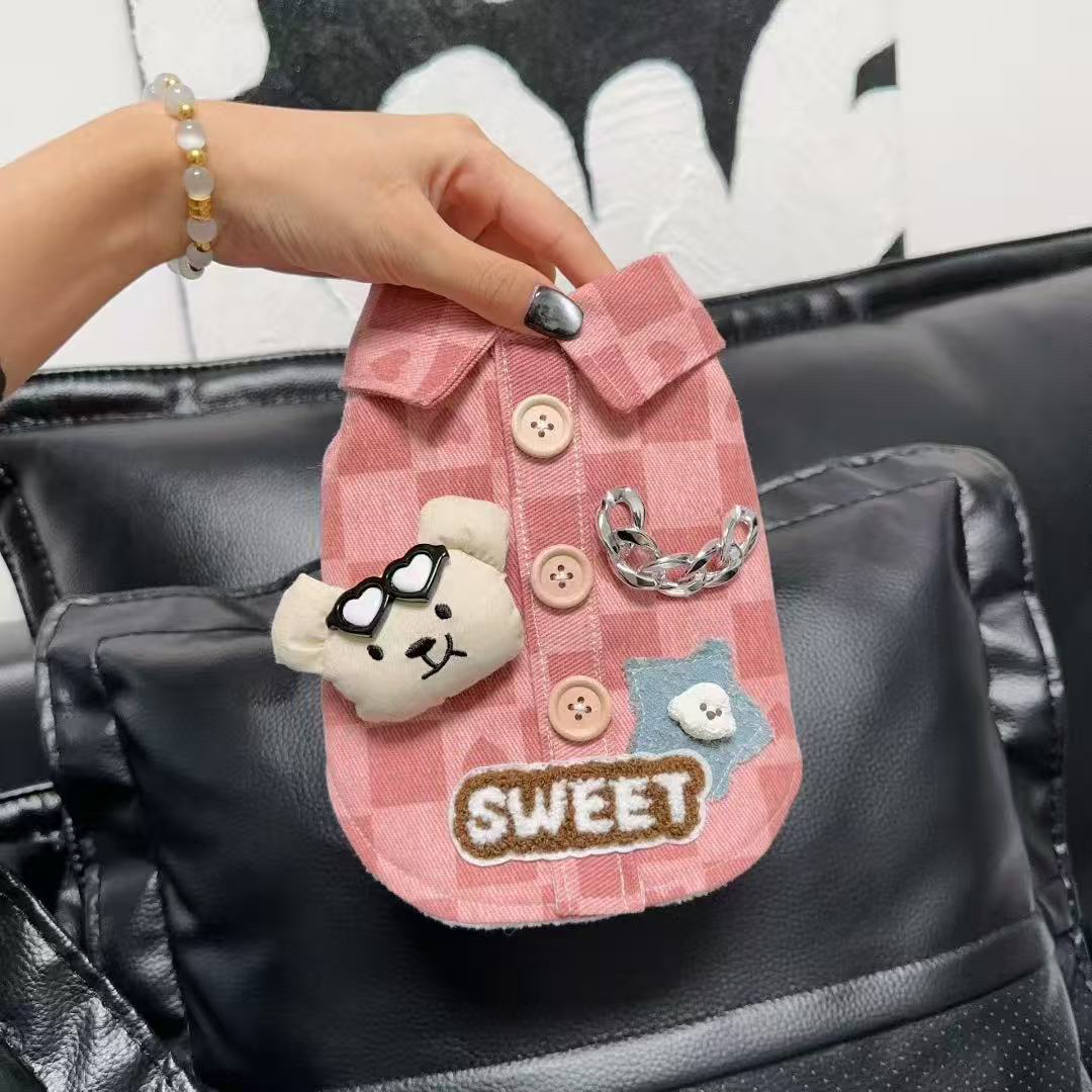 眼镜小狗｜冬款宠物牛仔衬衫马甲 宠物衣服 狗狗猫咪衣服