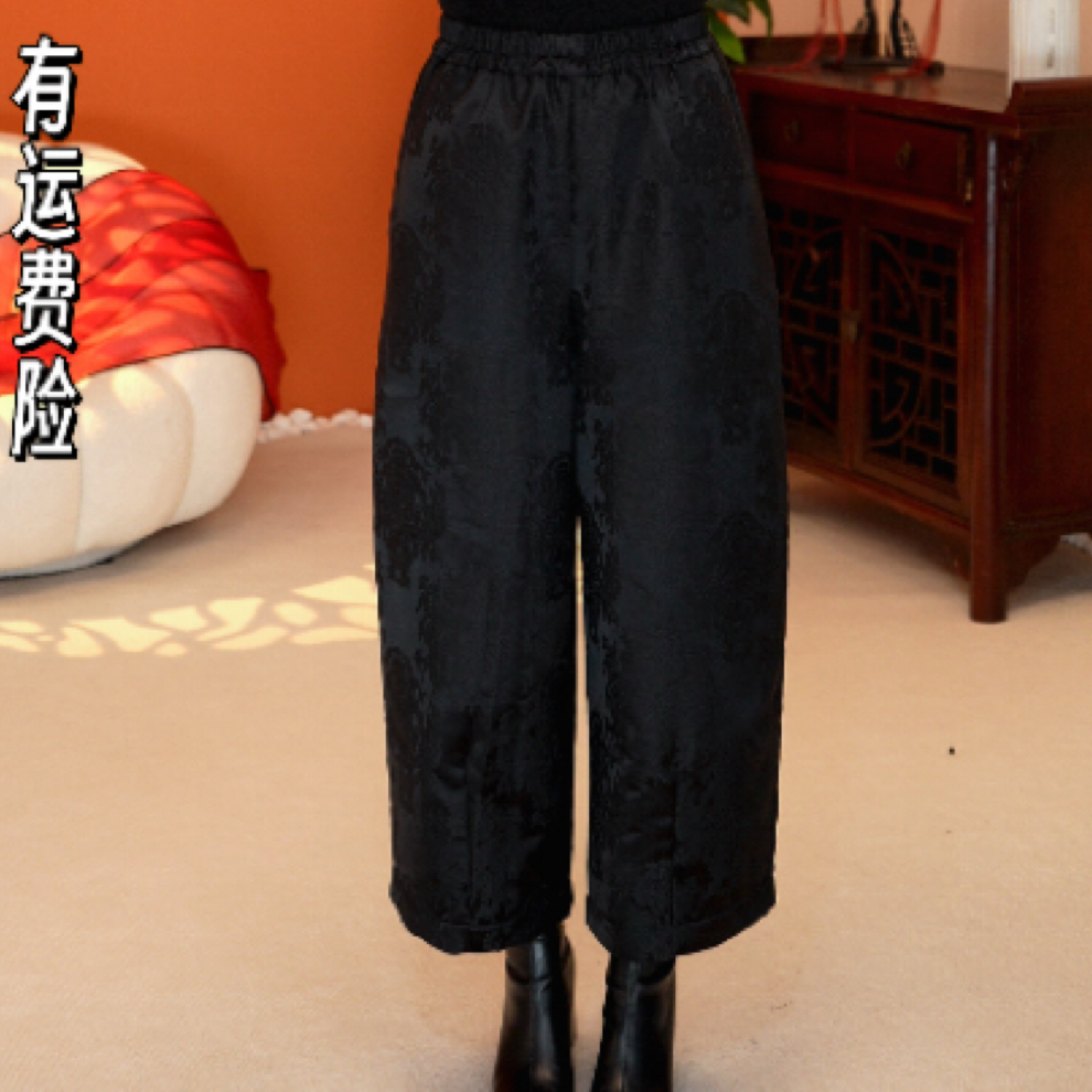 红熹潮(HXC668皇冠提花黑）冬季新款设计师款百搭显瘦保暖茧型棉裤