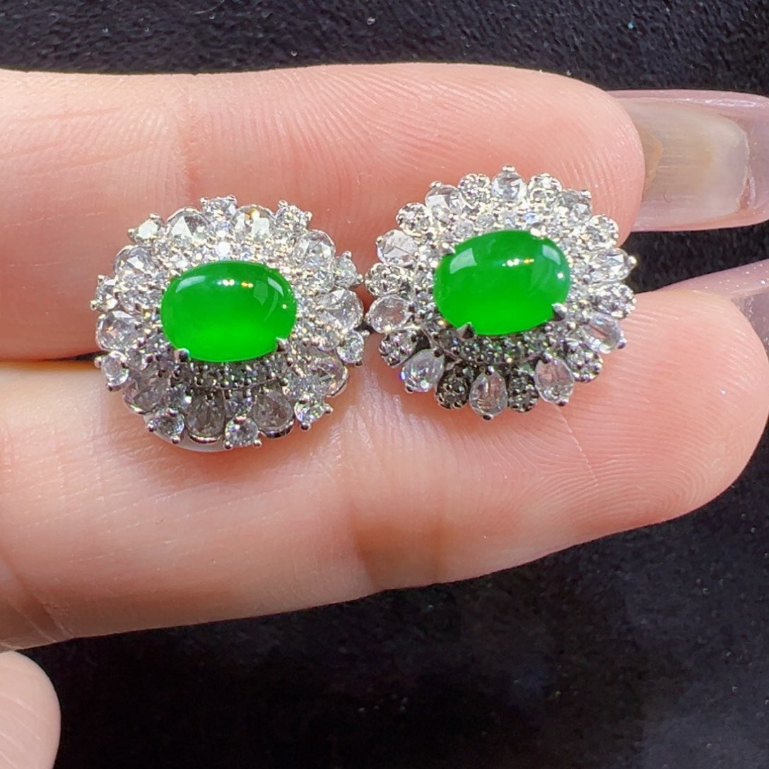 翡翠18K金镶嵌耳饰耳包