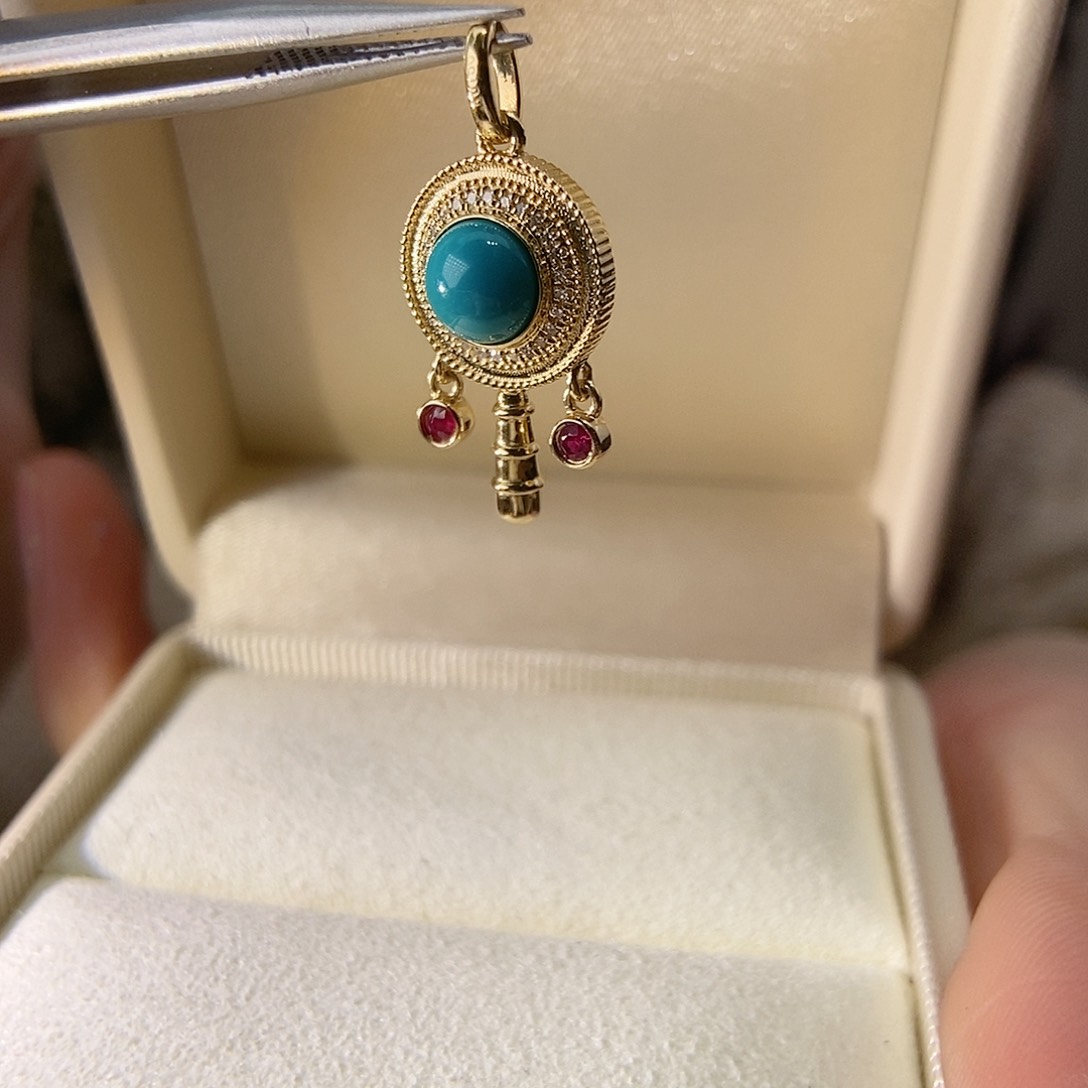 绿松石颈饰18K金镶嵌捕梦网