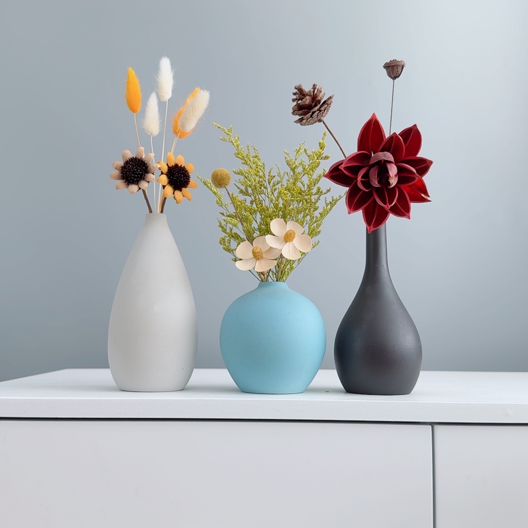 瓷片陶瓷花瓶摆件含花总高约20-30cm