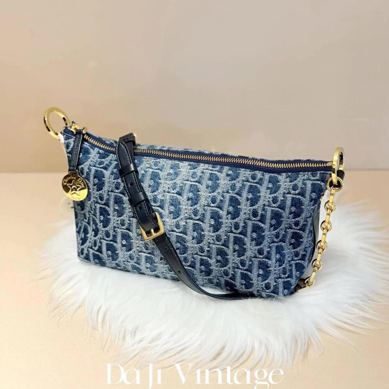 99新 DIOR/迪奥 大吉中古/Dior迪奥star老花蓝色hobo饭盒手提包