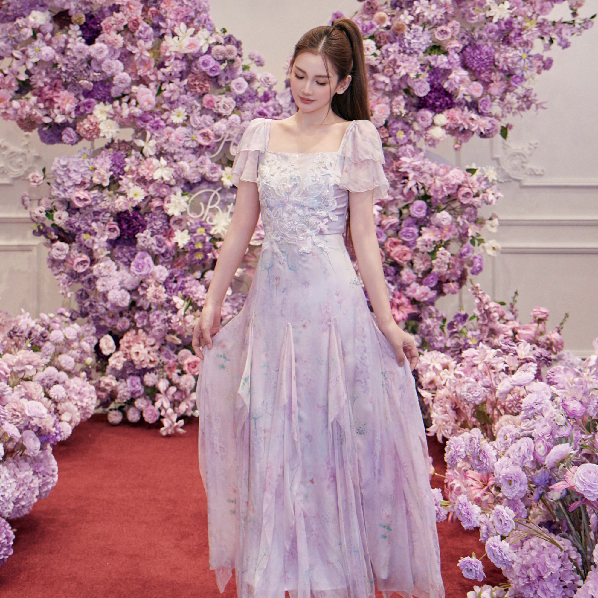 MarieElie【天鹅光漪】新款印花钉珠连衣裙EAF68M01707