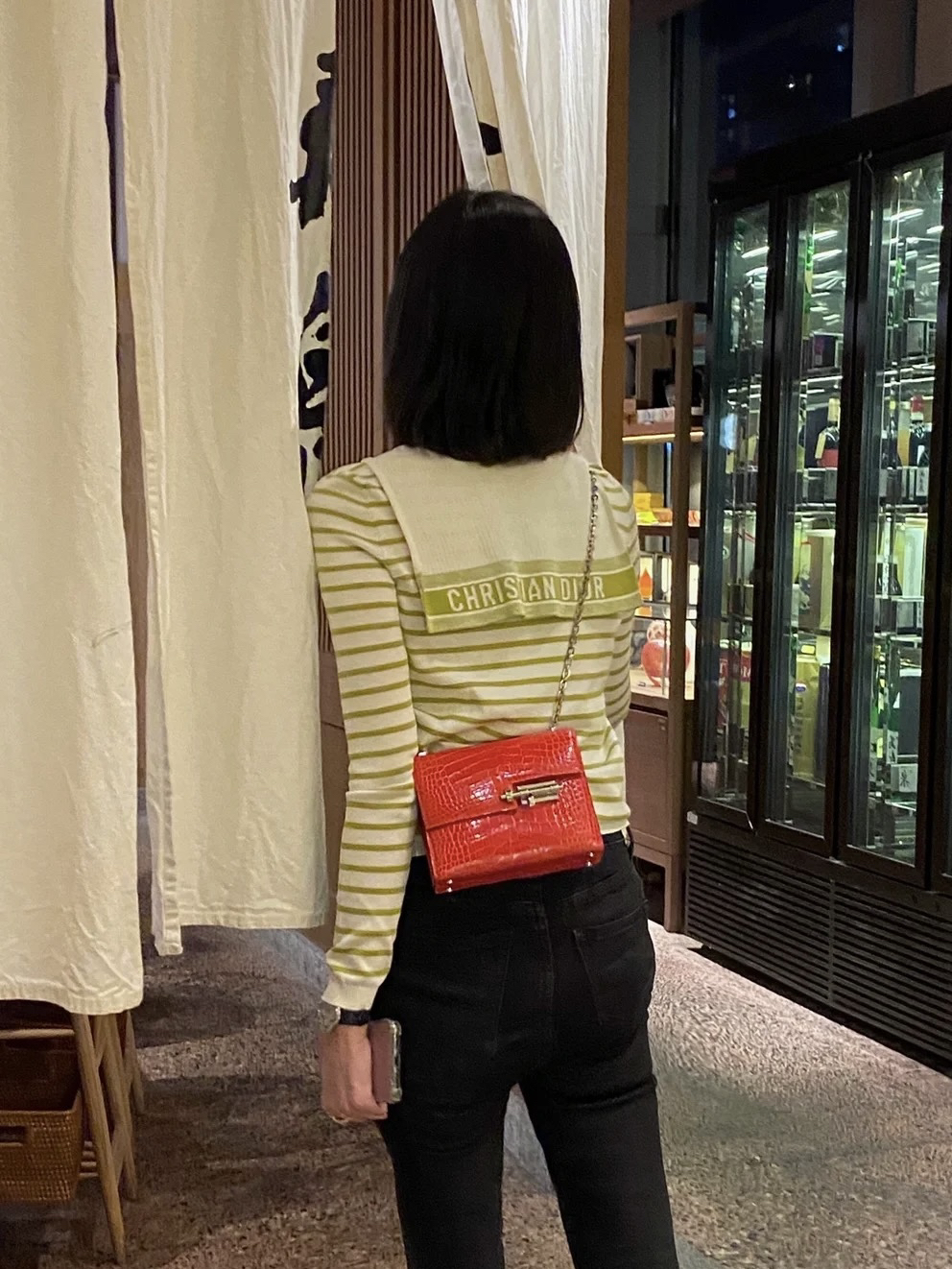 迪奥/Dior 黄绿色 拼色条纹针织衫 38码/95新
