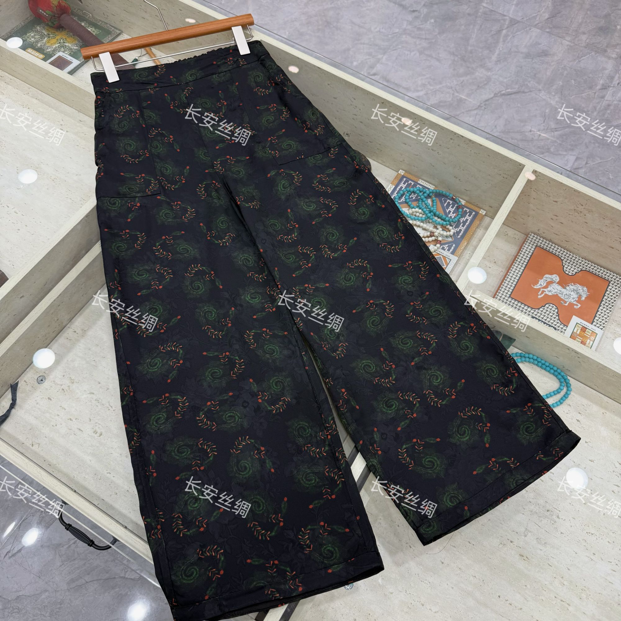  【长安】双面双穿 新中式卷草纹花罗香云纱直筒裤女FY5080303