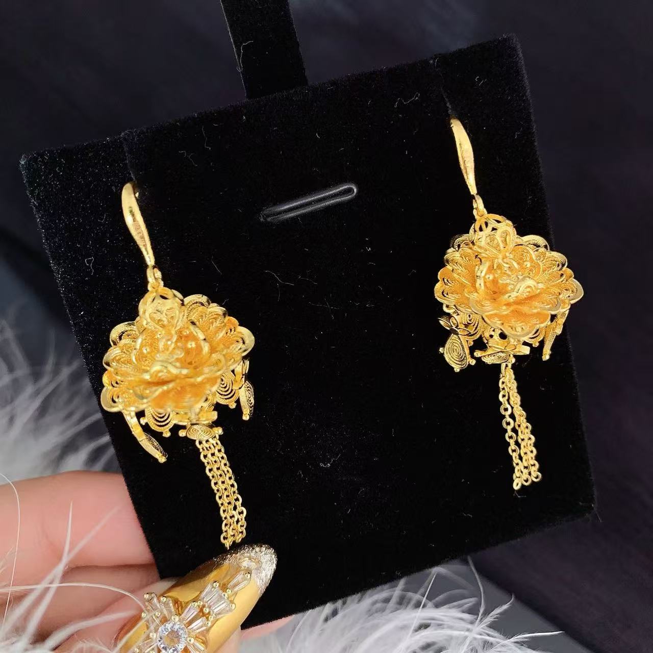 【伟新源】足金999 精品古法  富贵花开耳钩（点击选择克重大小）