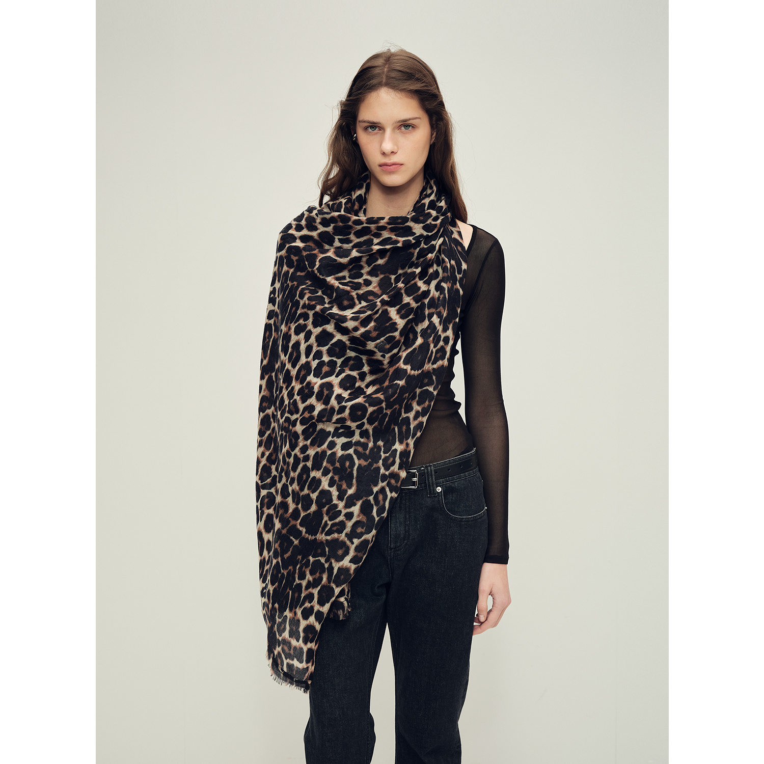 付智恩 野性张力 时髦复古豹纹斑马纹秋冬搭配手工流苏绵羊毛围巾