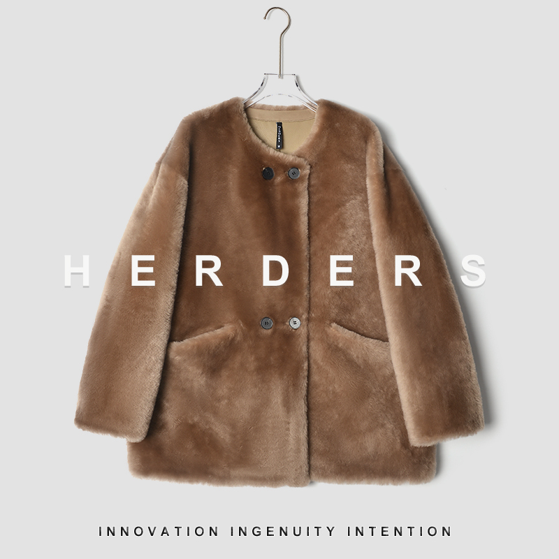 HERDERS 多色短款潮流圆领皮草外套 40915