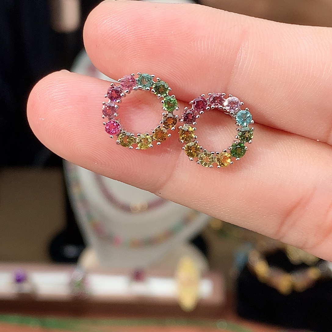 耳饰银S925镶嵌碧玺