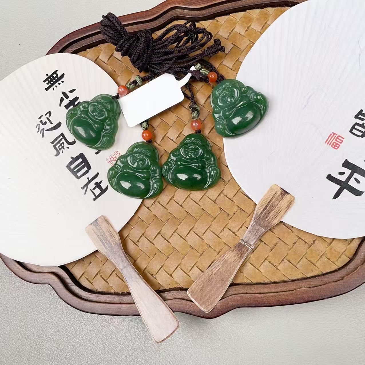 和田玉碧玉弥勒佛吊坠 多样性发货拍一发一