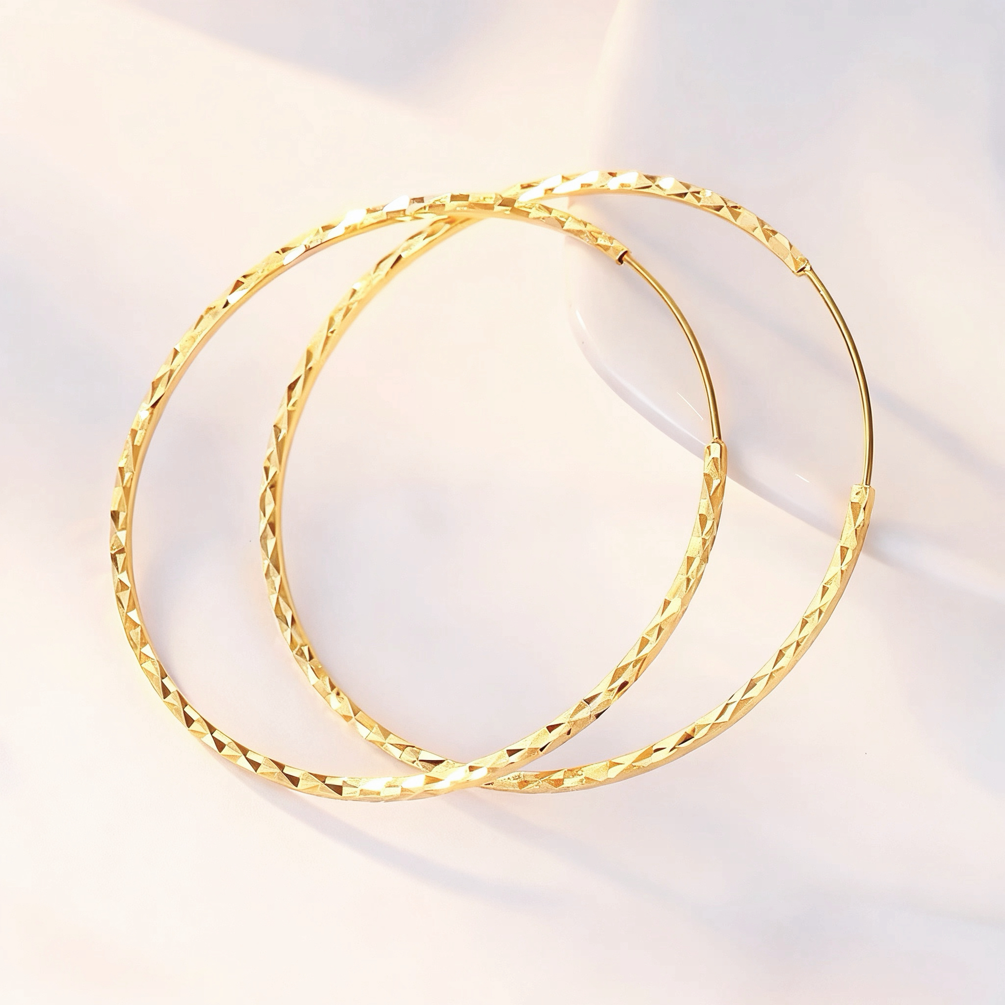 18K金满天星车花大耳圈48mm时尚气质欧美个性简约大圈圈耳环