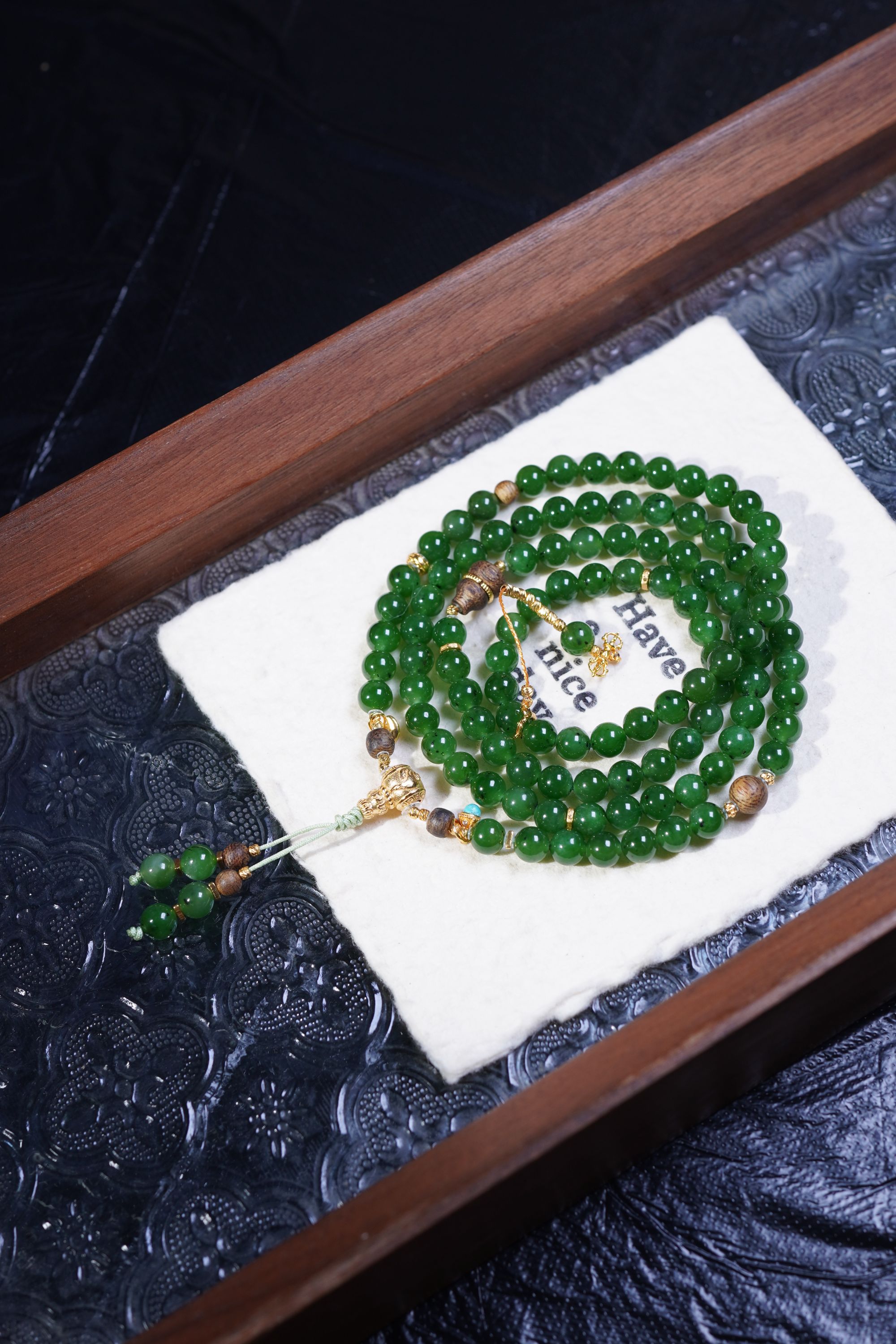 青山翠 天然和田玉碧玉6mm圆珠念珠手串