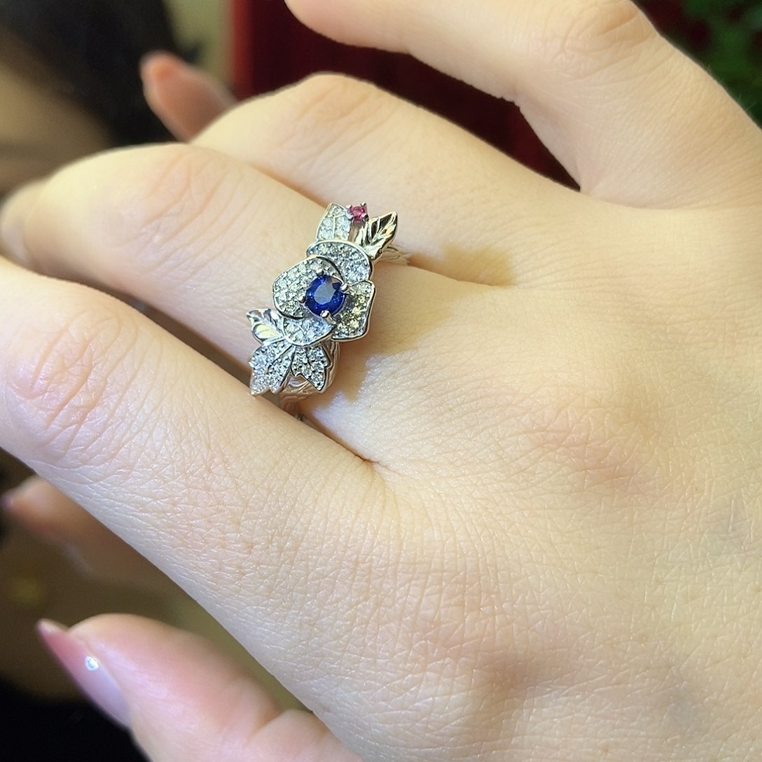 蓝宝石戒指银S925镶嵌