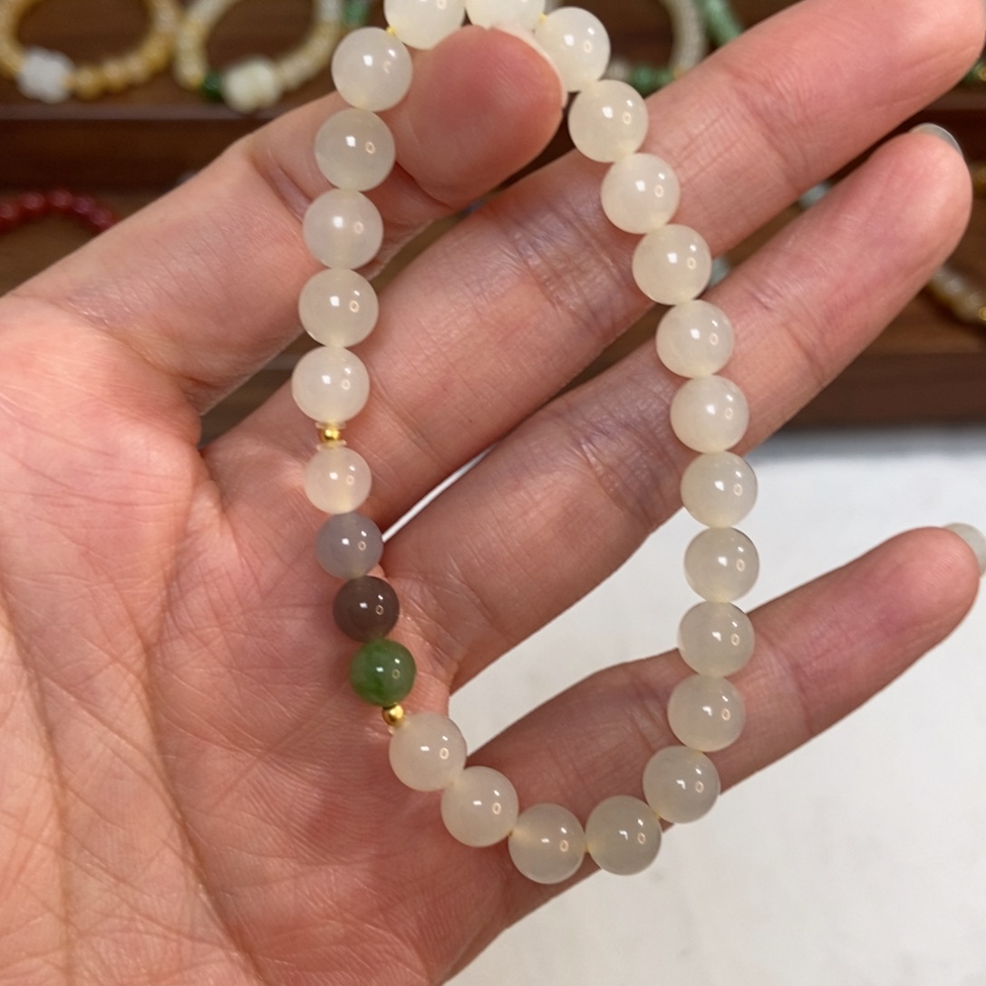 和田玉银S925镶嵌手链福利7mm蜂蜜水