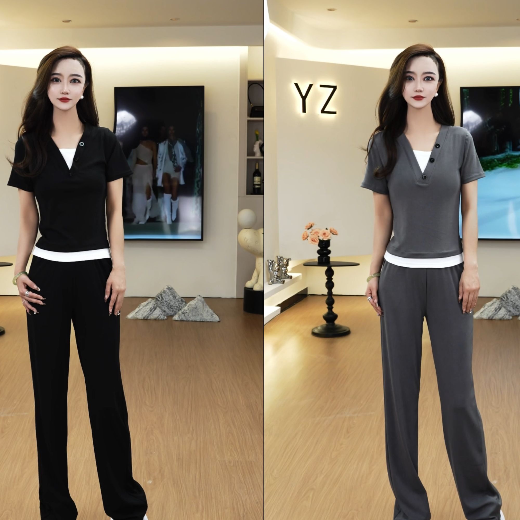 假两件短袖上衣休闲套装女装2025新款爆款