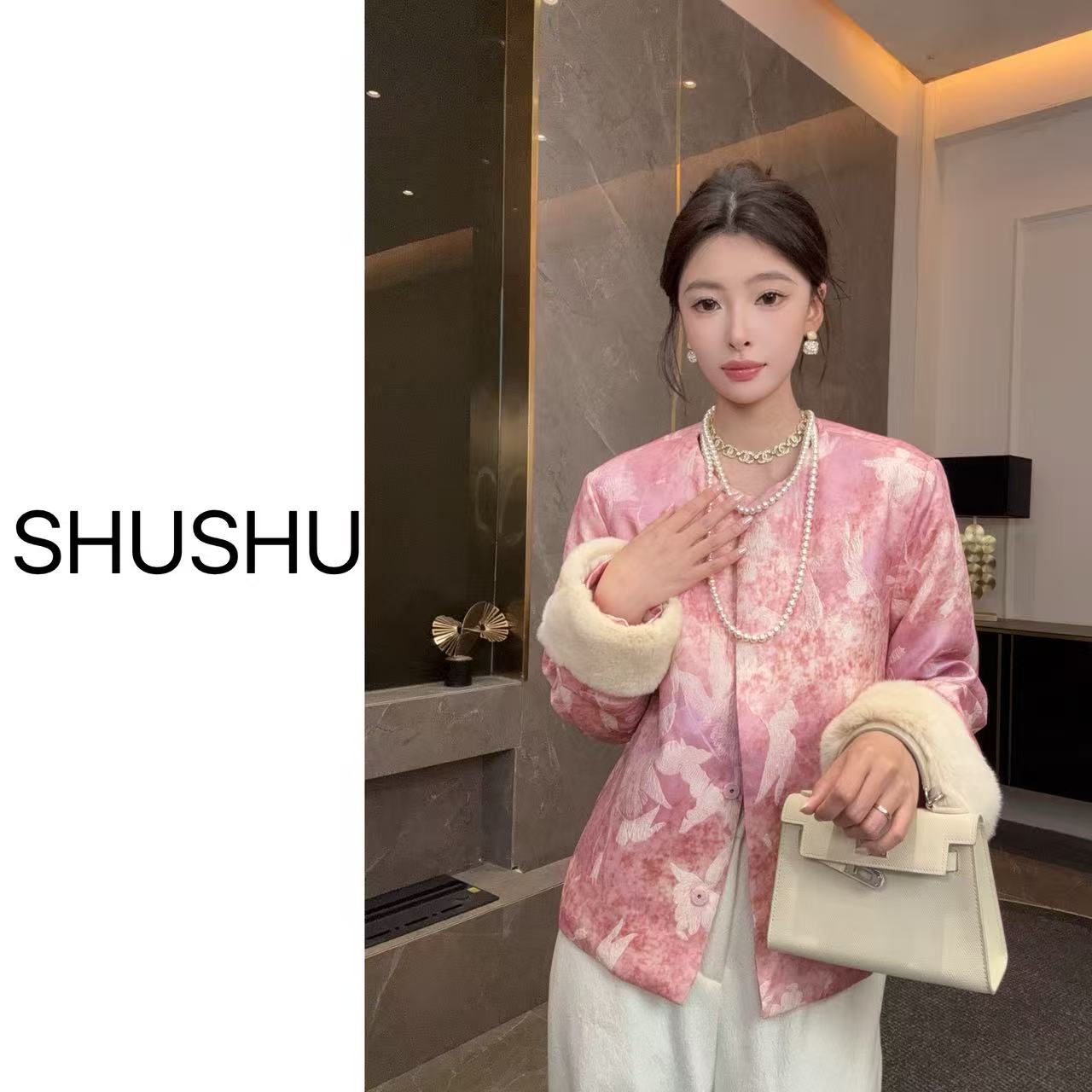 【粉韵绒香】新中式休闲百搭显瘦冬季国风獭兔毛保暖棉服外套