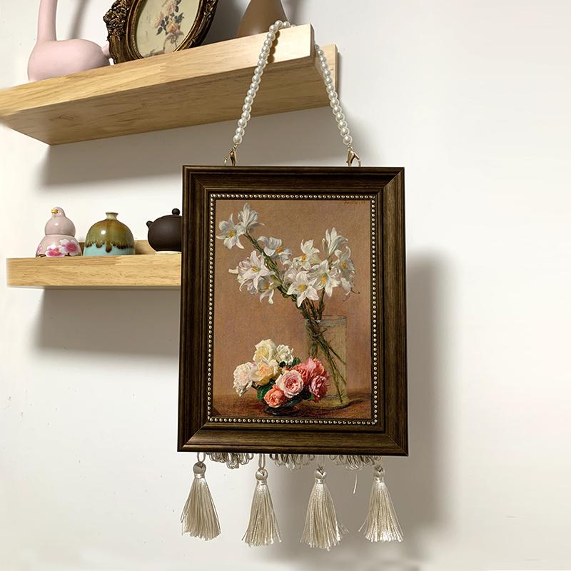 手工摆台相框装饰画可更换相片餐厅卧室床头沙发背景玄关带珠链