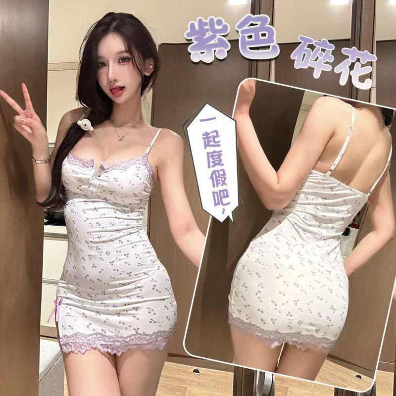 大码胖妹性感睡裙碎花紧身包臀裙200斤纯欲风