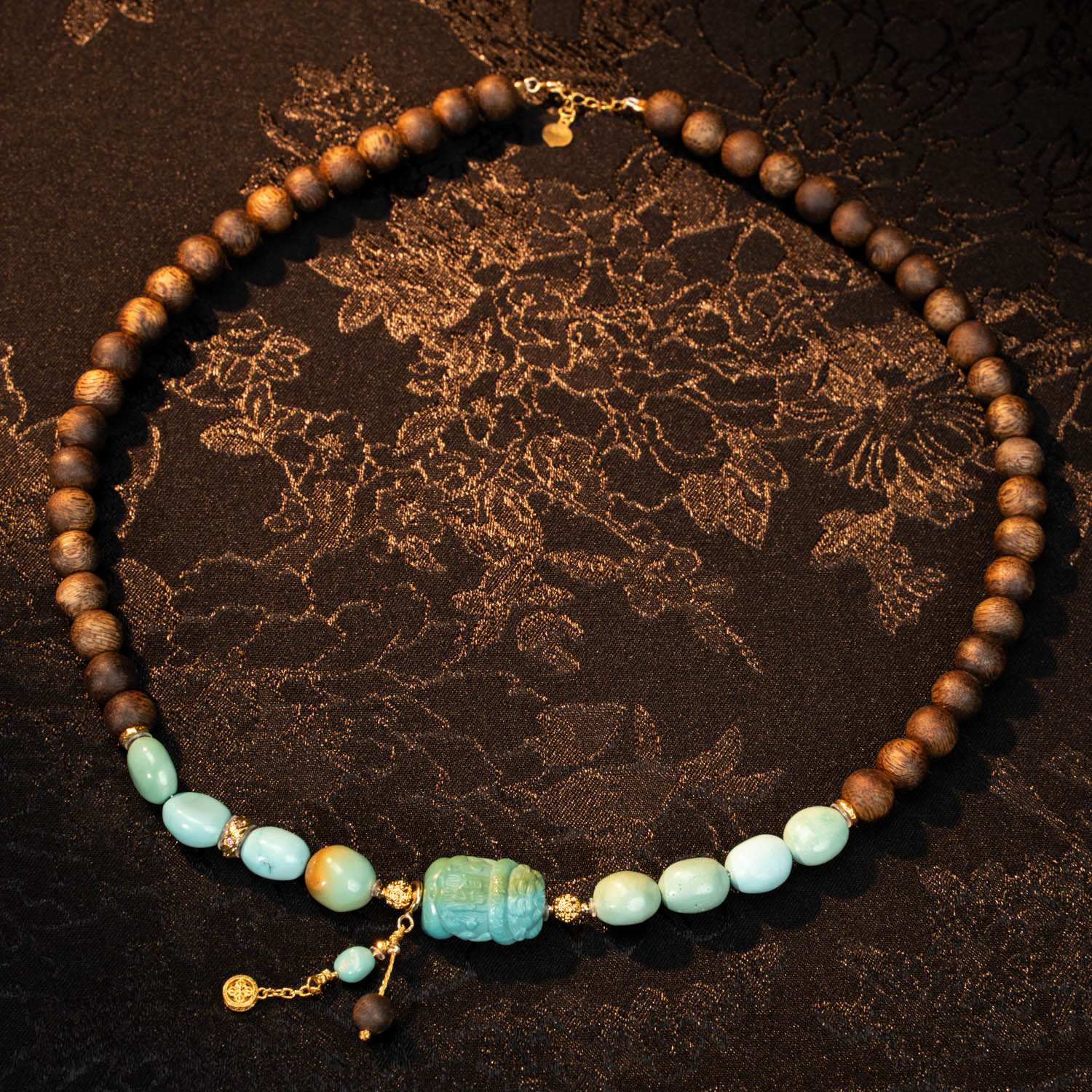 【玉鹤专属】18k金镶 天然绿松石随型珠链沉香 多样性发货一件