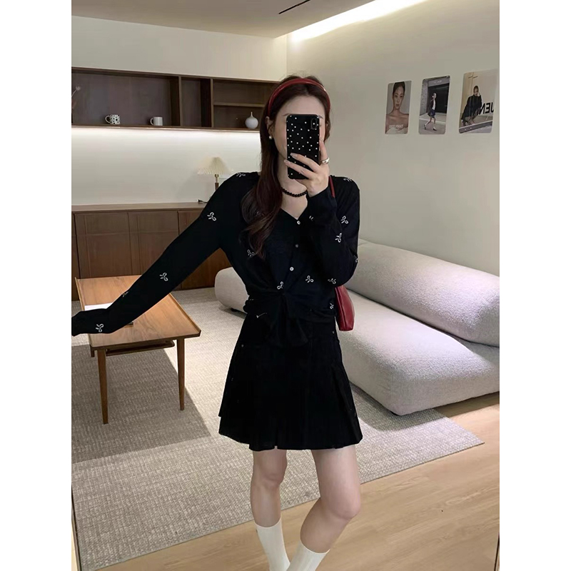 【婴儿蓝】蝴蝶结开衫外套3688超柔软新款高品质V领针织上衣