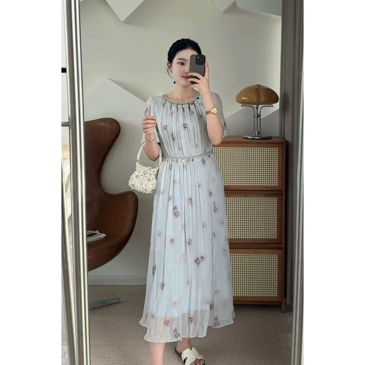 连衣裙印花A字裙套头甜美高街穿搭女装夏季圆领时尚L402