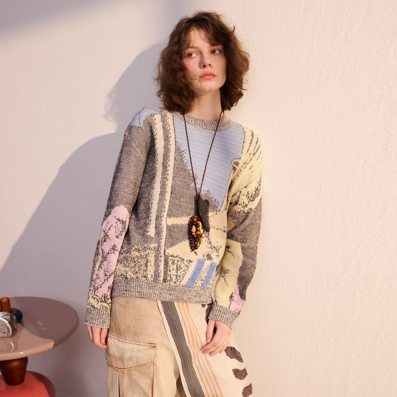 谜底套头针织衫长袖2026年春季新品原创提花肌理毛衣女261MZ0302