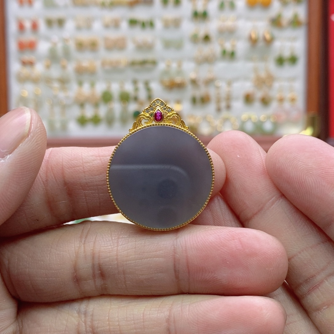 和田玉银S925镶嵌吊坠(不含链)