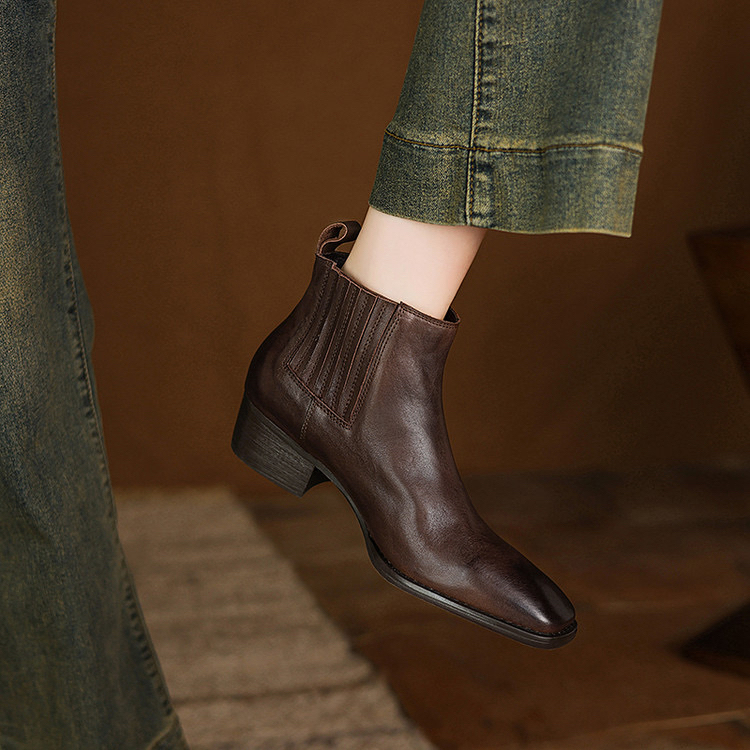 小卿~牛皮4公分/秋冬真皮低跟短靴断码捡漏6672