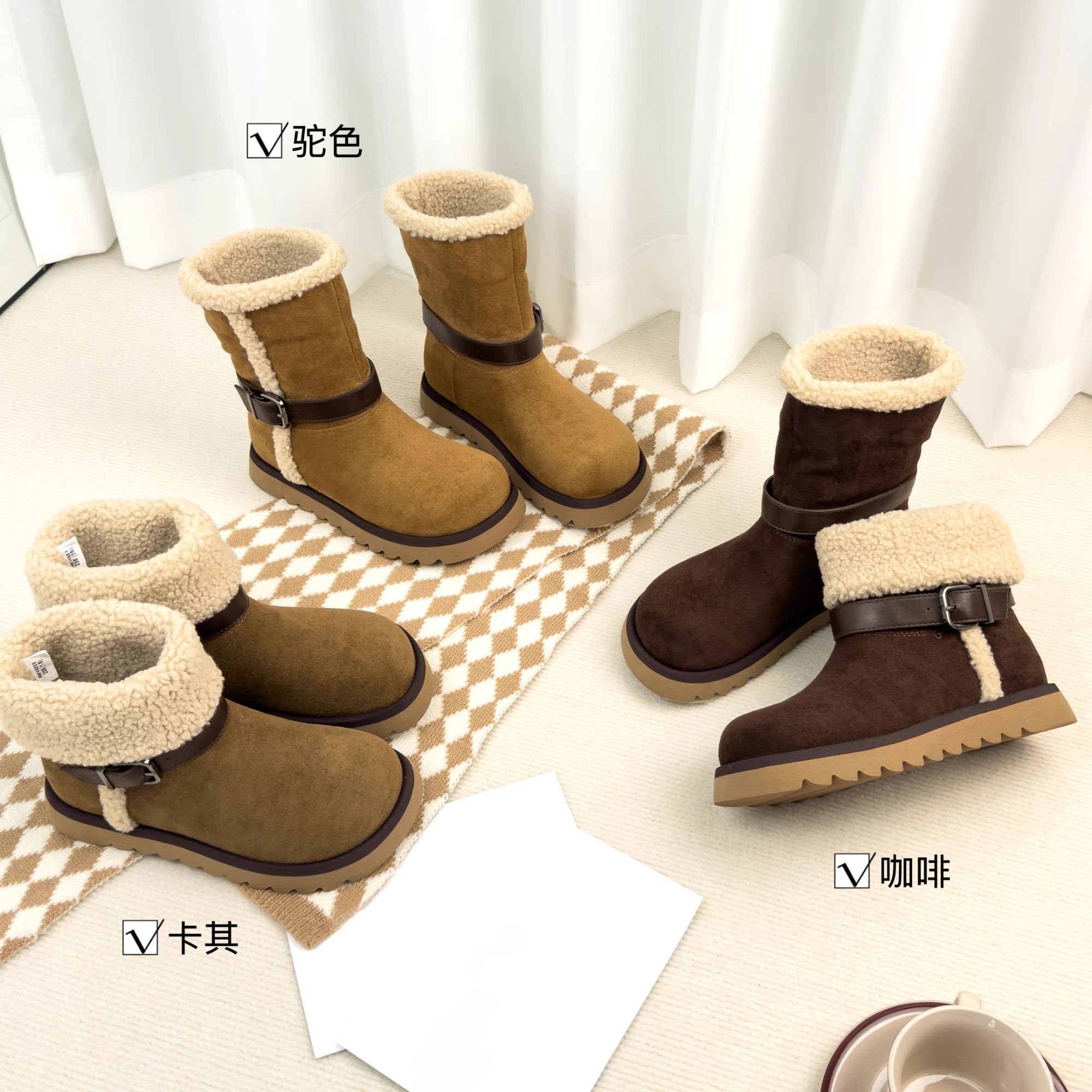 时尚雪地靴时尚平跟韩版皮带扣保暖短筒低跟冬季x938