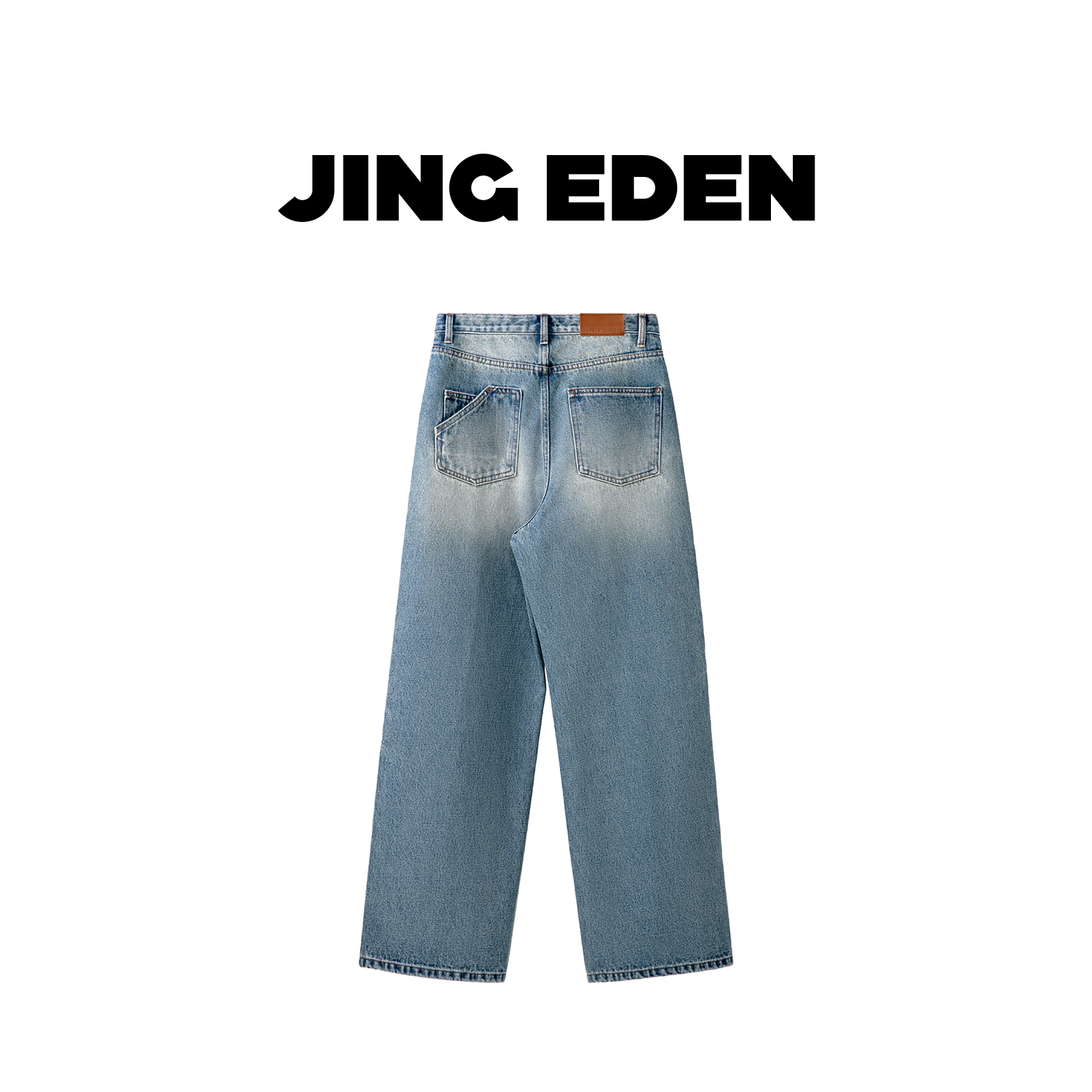 JING EDEN【高街直筒牛仔裤】JE412X013时尚休闲直通牛仔裤LL