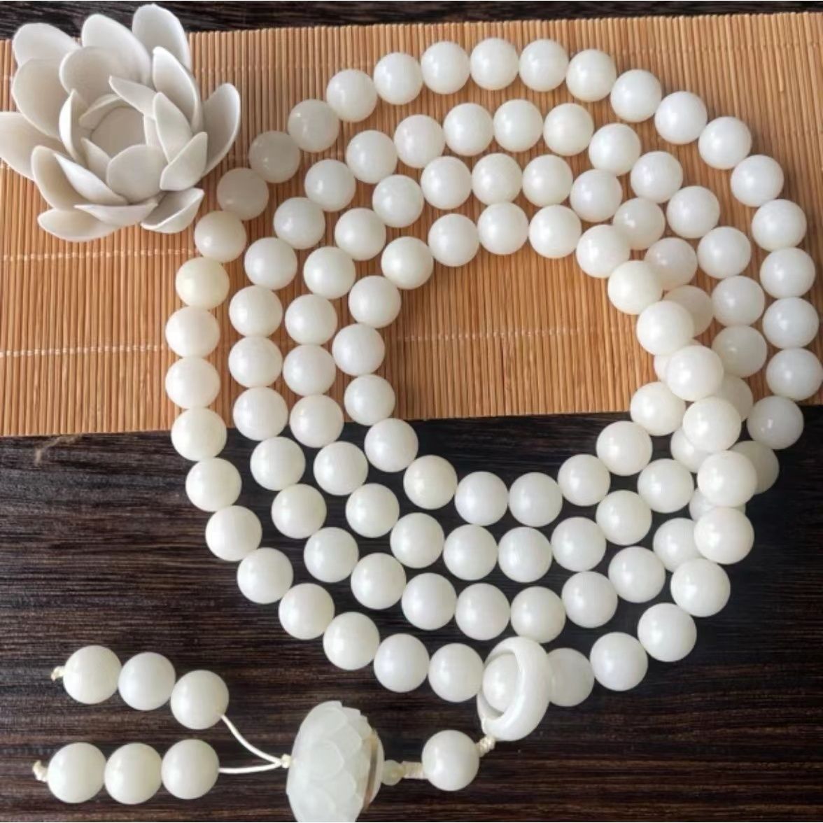 天然白玉菩提108手链手持手串10/108弟子珠搭夜光莲花灯{送香丸}