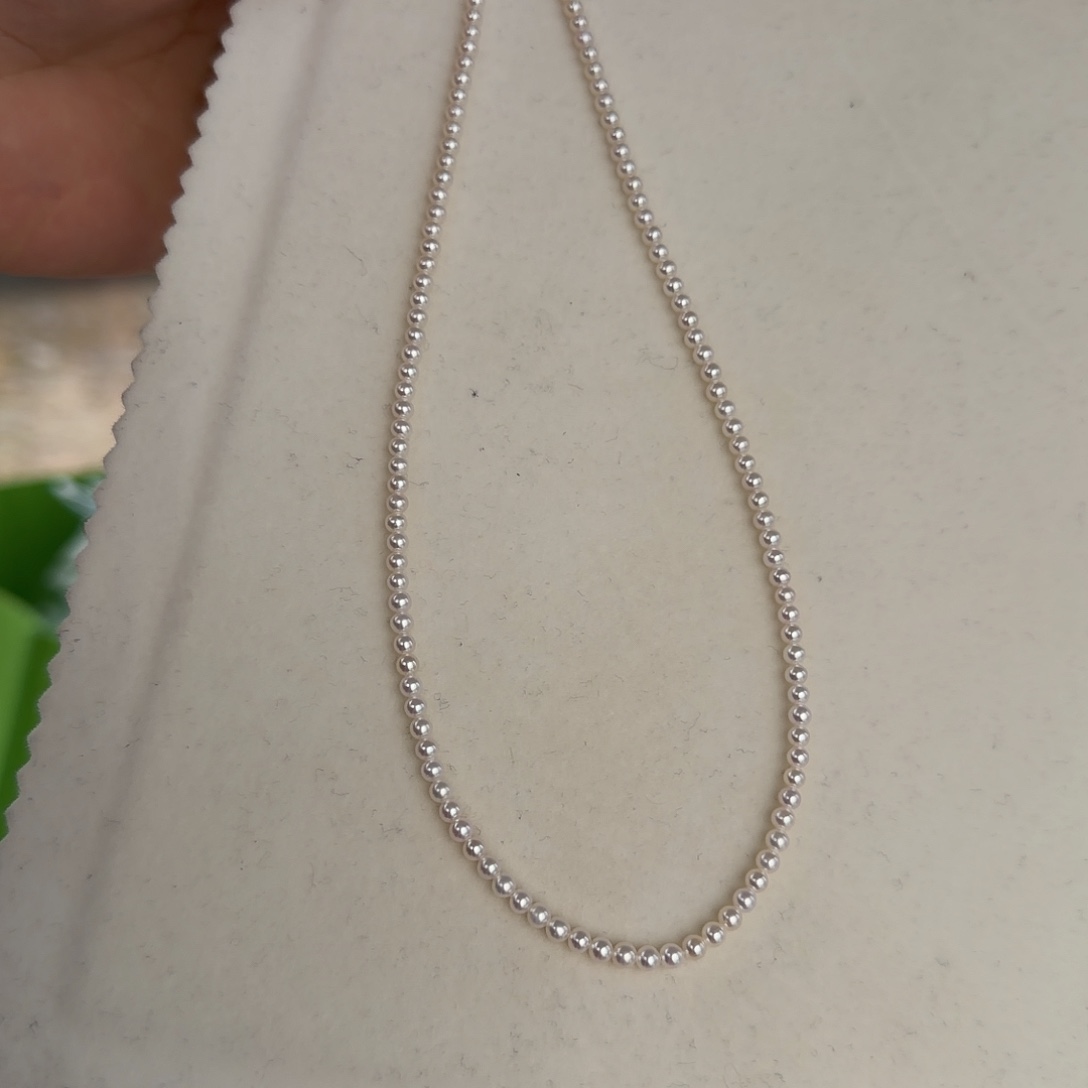 淡水珍珠银S925镶嵌颈饰3-4无核极光镜面正圆无暇炫彩冷白