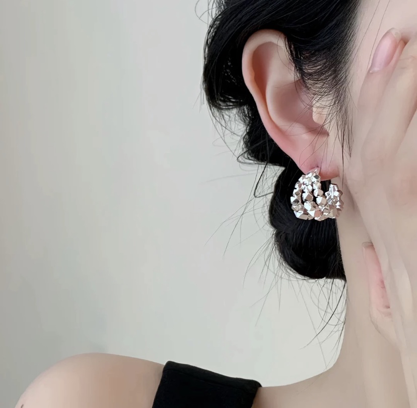 铜合金耳饰 「星云璀璨」碎银子耳圈耳环蚊香盘耳夹女无耳洞高级感