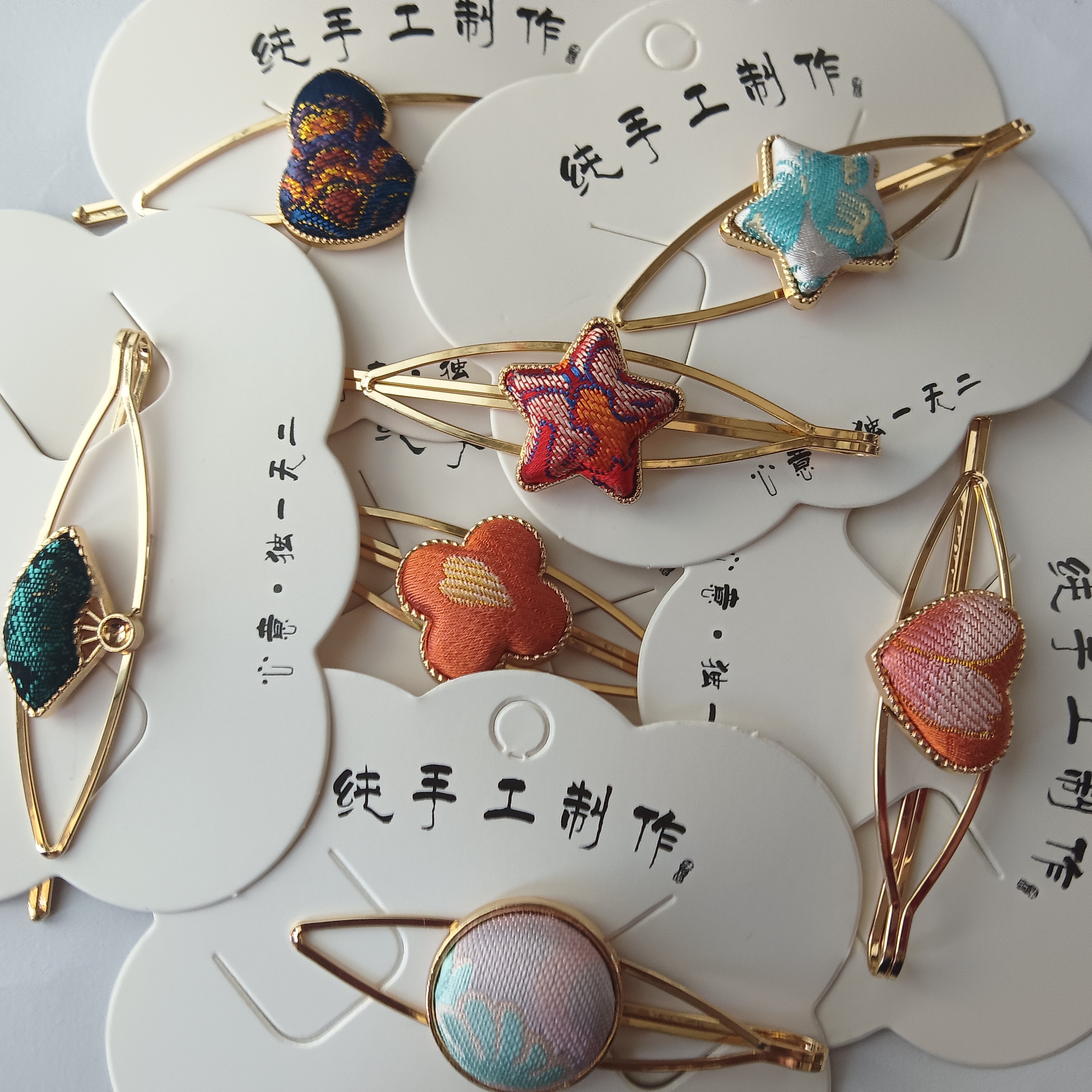 非遗宋锦，复古儿童少女边夹/宫廷 桑蚕丝古风饰品可爱纯手工 简约