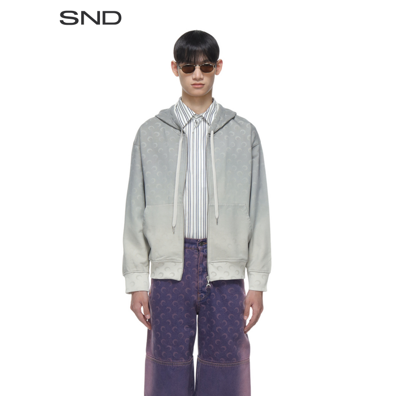 SND【MARINE SERRE 设计师品牌】SND SS25 褪色拉链连帽衫牛仔