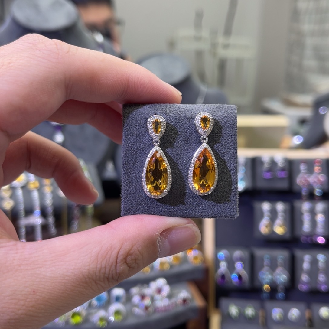 黄晶耳坠银S925镶嵌……