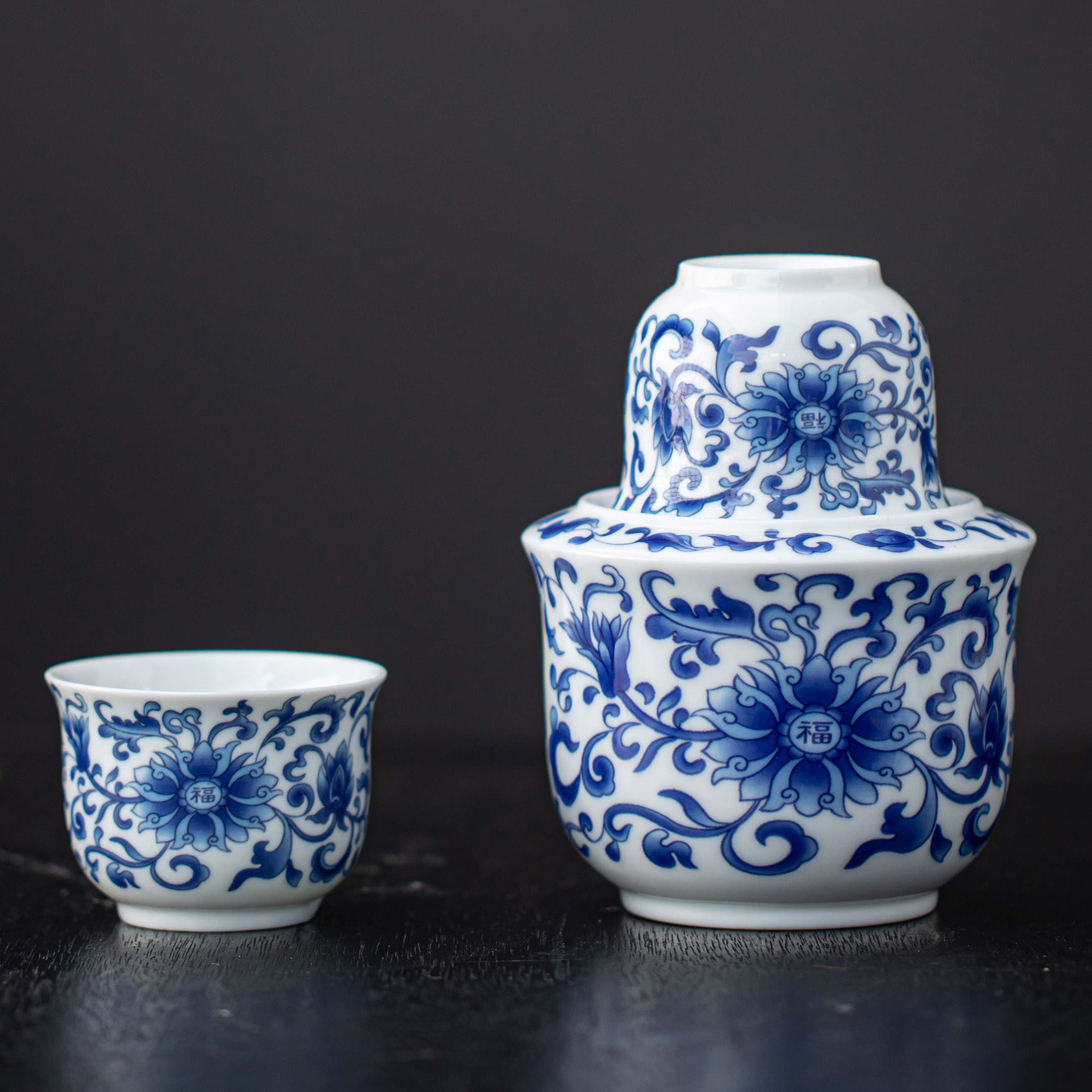 @福满青花 羊脂玉青花瓷温酒器二两装温酒壶烫酒壶加热暖酒分酒器