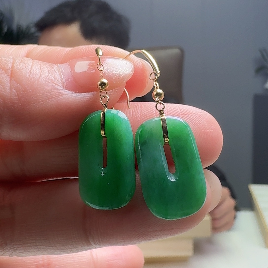 翡翠耳饰18K金镶嵌天然