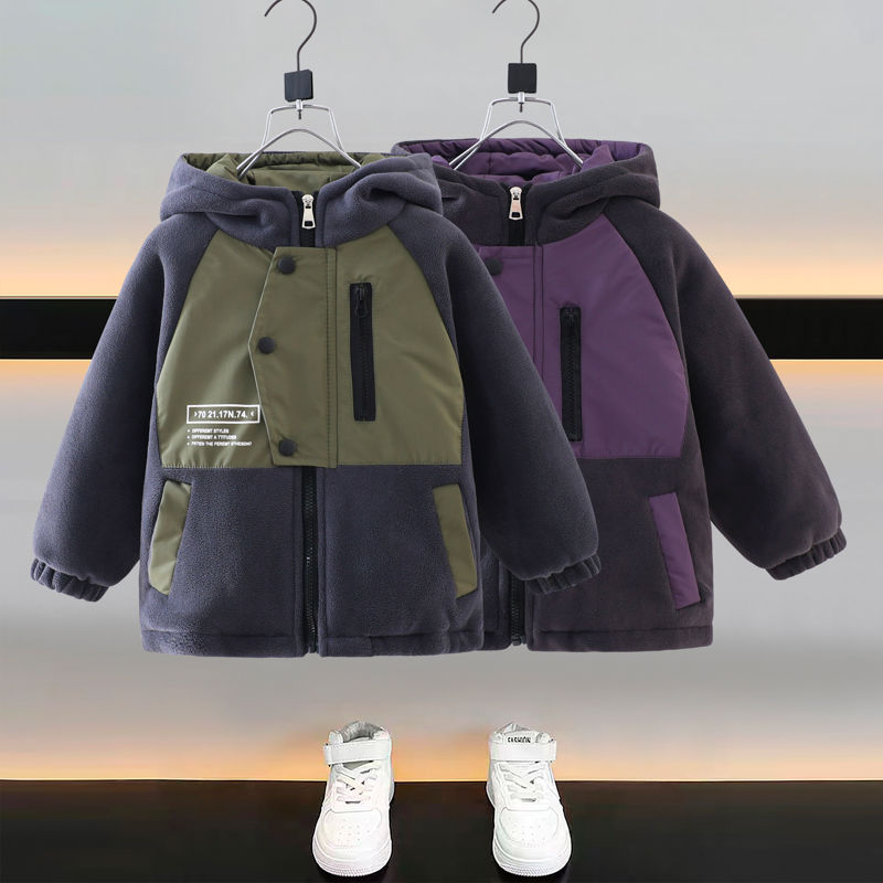 男童加绒外套秋冬款痞帅儿童装摇粒绒冲锋衣宝宝洋气加厚派克棉服