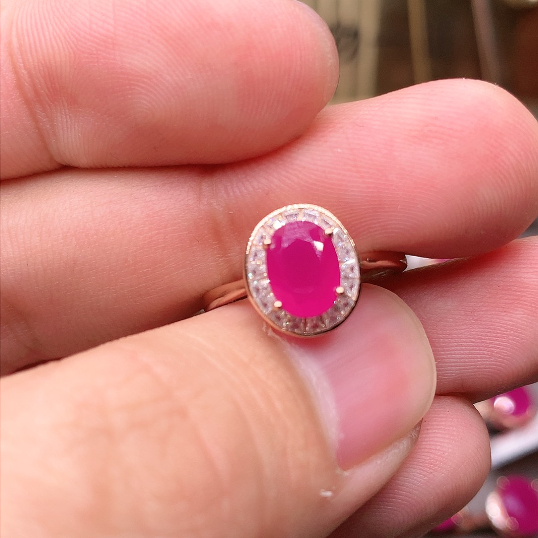 红宝石戒指银S925镶嵌