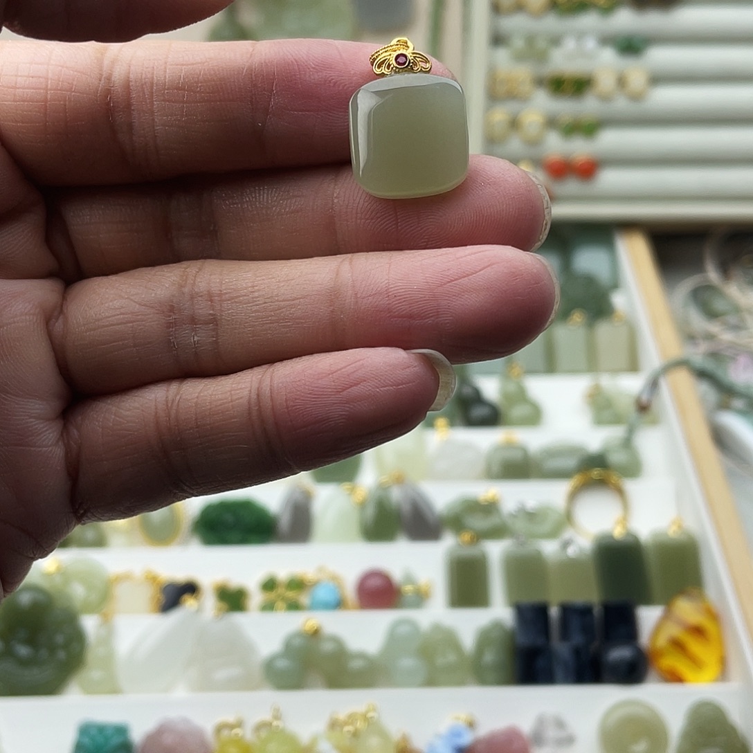 和田玉银S925镶嵌吊坠(不含链)