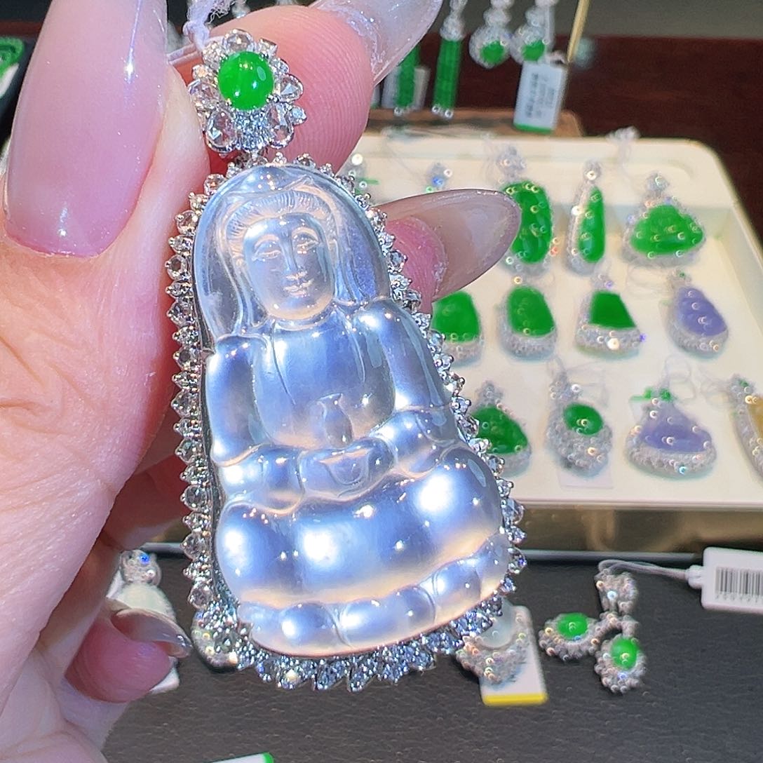 翡翠18K金镶嵌吊坠(不含链)翡翠