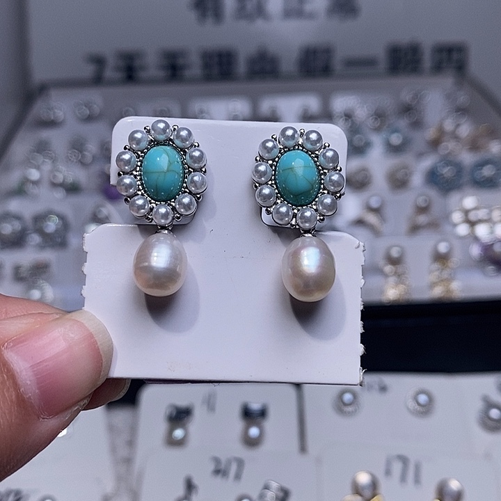 淡水珍珠耳饰银S925镶嵌
