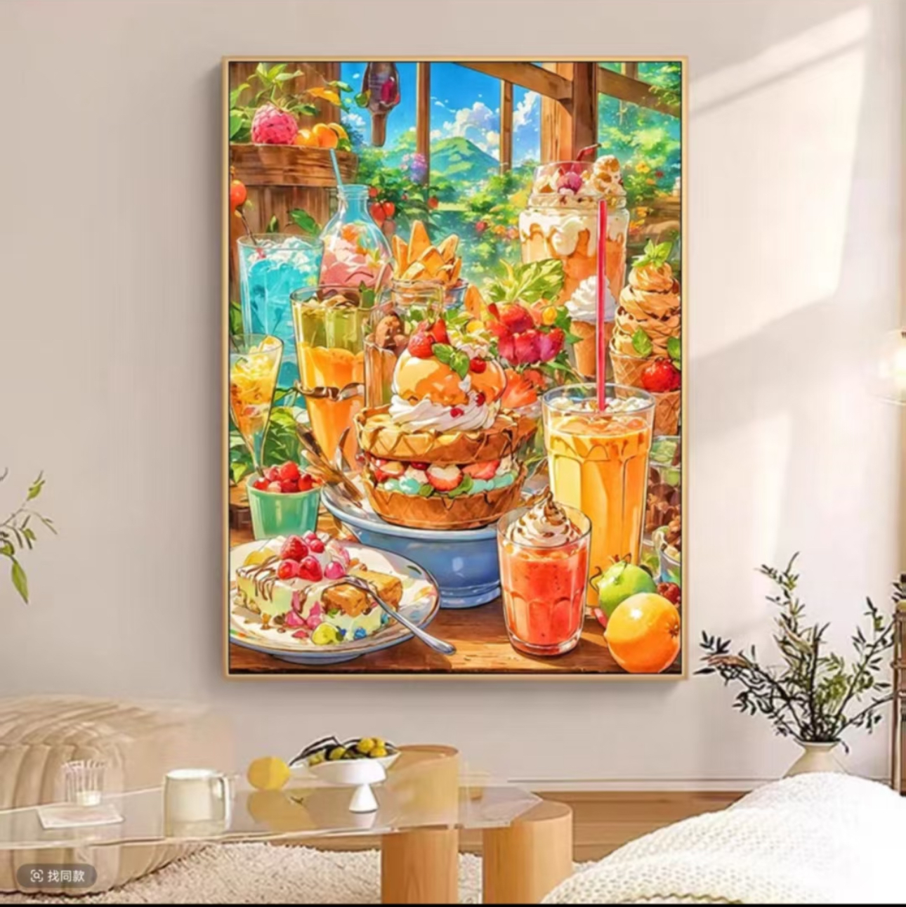 新款绒布树脂方钻下午茶派对钻石画