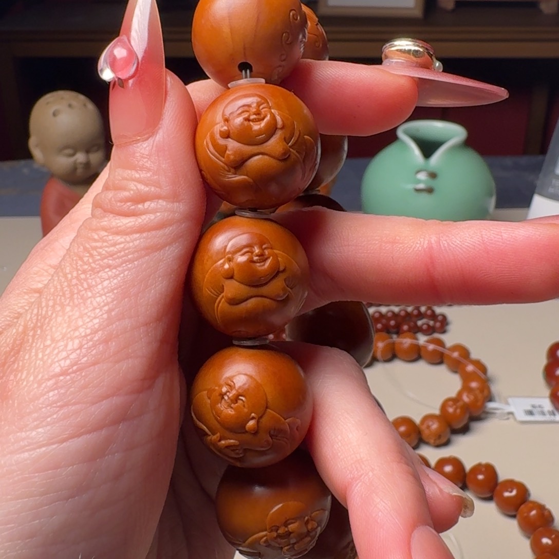 橄榄核手串/手链夕*手工正圆弥勒