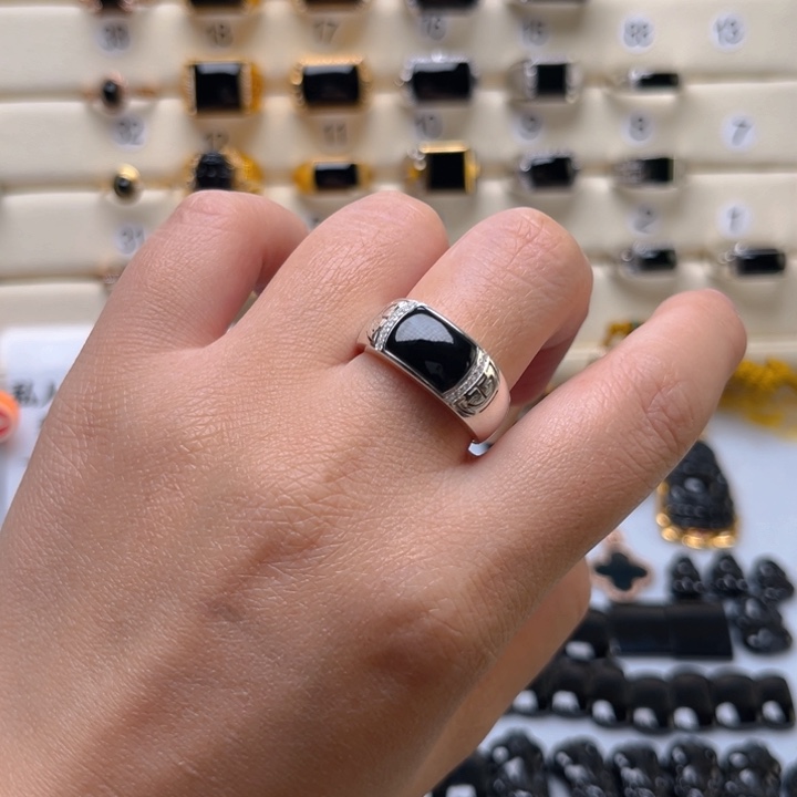 翡翠戒指银S925镶嵌男戒